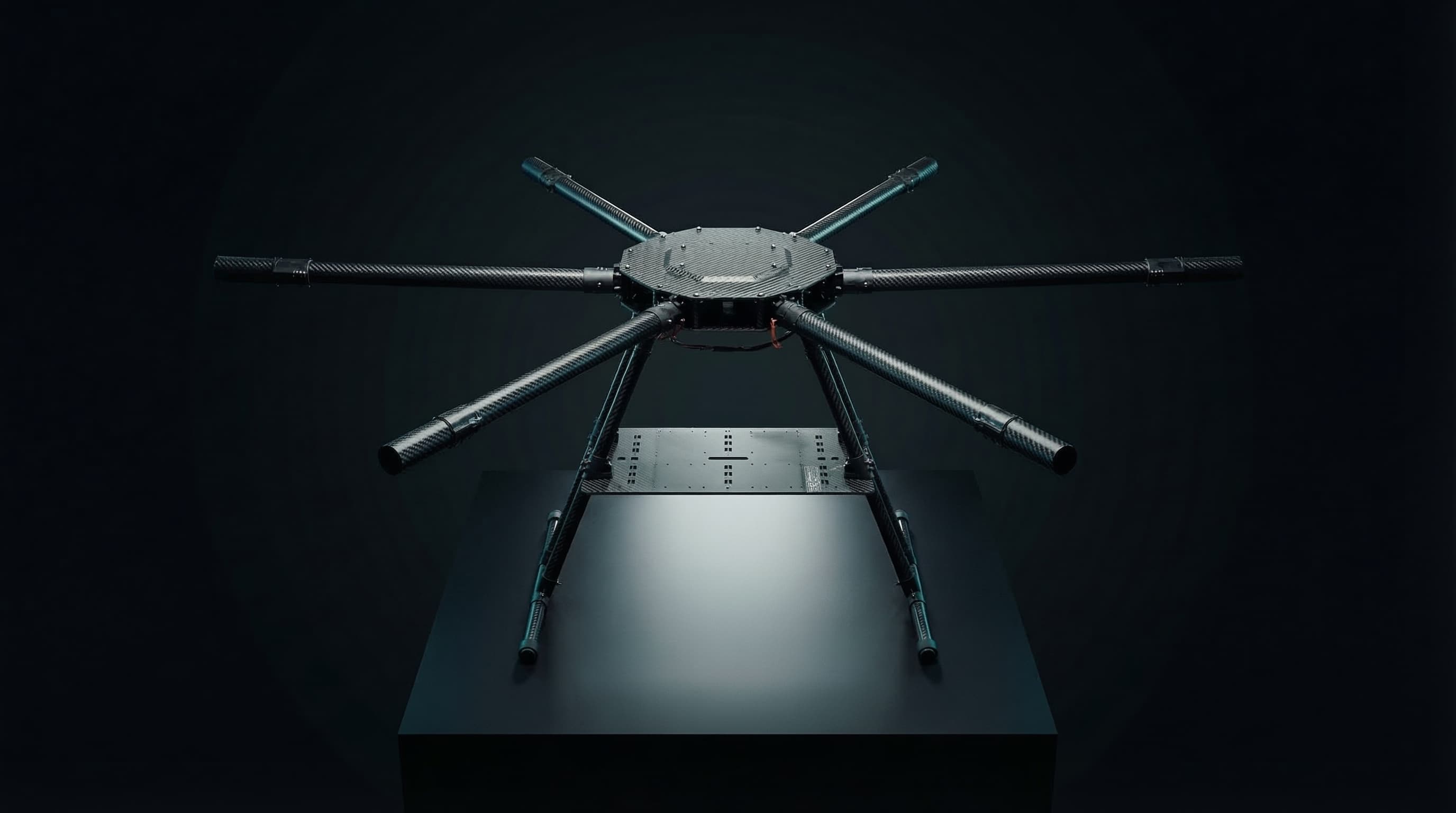 Atlas bare carbon fibre frame — no payload, no props
